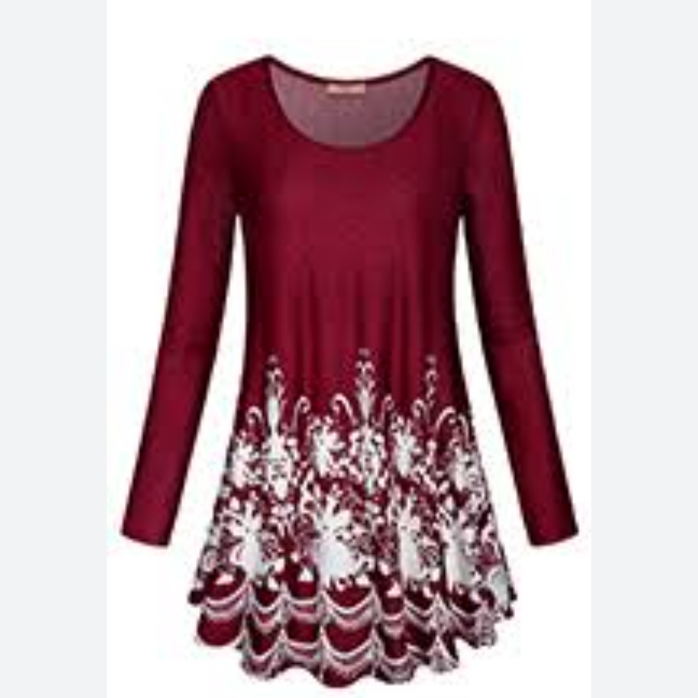 Women's Chic Burgundy and White Tunic